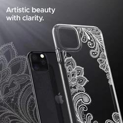 iPhone 11 PRO Telefontok - SPIGEN CIEL átlátszó fehér mandala mintás hátlap tok-2