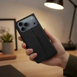 Telefontok iPhone 17 Pro - 4Card jelblokkolós (RFID) fekete, ráhajtófüles könyvtok-4