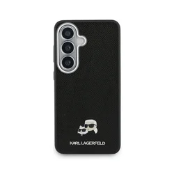Telefontok Samsung Galaxy S26 - Karl Lagerfeld Grained PU Leather K&CH Heads - MagSafe kompatibilis, fekete hátlap tok ﻿-2
