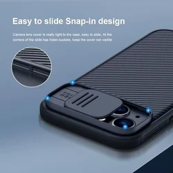 Telefontok iPhone 15 Plus - Nillkin csúsztatható kameravédős fekete hátlap tok-3