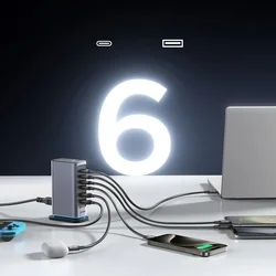 Hálózati töltő: Joyroom JR-TCM02 - 4 Type-C (USB-C) / 2 USB porttal, hálózati töltő, szürke, 65W-6
