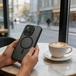 Telefontok Xiaomi 17T - Tech-Protect Magmat MagSafe kompatibilis áttetsző műanyag hátlap tok, fekete szilikon kerettel-3