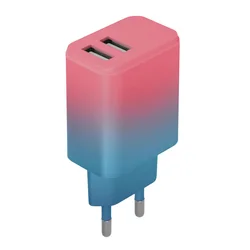 Setty LSIG-AA-20 - 2xUSB 18W pink-türkizkék hálózati töltő fej-1