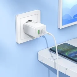 HOCO N71 - USB / Type-C (USB-C) portos fehér hálózati gyors töltőfej, 30W + Type-C / Type-C (USB-C) kábel, 1m-2