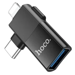 Hoco UA17 - Lightning / Type-C (USB-C) / USB - OTG adapter, fekete-3