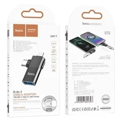 Hoco UA17 - Lightning / Type-C (USB-C) / USB - OTG adapter, fekete-8