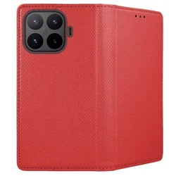 Telefontok Xiaomi 17T - piros mágneses szilikon keretes könyvtok-2