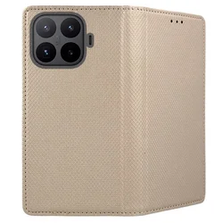 Telefontok Xiaomi 17T Pro - arany mágneses szilikon keretes könyvtok-2