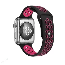 Apple Watch Series 1,2,3,4 (42mm-44mm) okosóra szíj - Handodo Double Fekete/Pink szilikon szíj-1