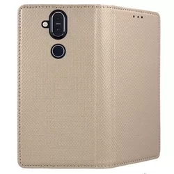 Nokia 8.1 Telefontok - arany mágneses szilikon keretes könyvtok #2-2