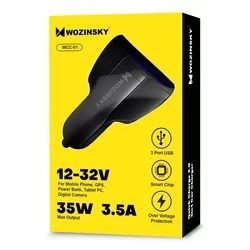 Wozinsky WCC-01 Autós töltő - szivartöltő fej, 2USB, Type-C, 3,5A, fekete-1
