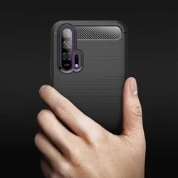 Honor 20 / Huawei Nova 5T Telefontok - Carbon Fiber fekete szilikon tok-3