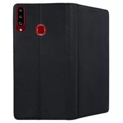 Samsung Galaxy A20s Telefontok - fekete mágneses szilikon keretes könyvtok-2