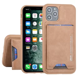iPhone 11 PRO MAX Telefontok - UNIQ barna műbőr hátlaptok, szilikon kerettel, kártyatartóval-1