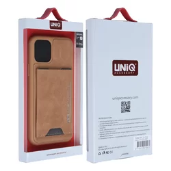 iPhone 11 PRO MAX Telefontok - UNIQ barna műbőr hátlaptok, szilikon kerettel, kártyatartóval-5
