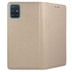 Samsung Galaxy A51 Telefontok - arany mágneses szilikon keretes könyvtok-3