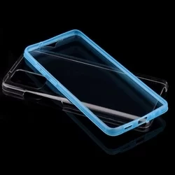 Samsung Galaxy S20 Ultra Telefontok - átlátszó kék keretes szilikon előlap + plexi hátlapi tok 360°-2