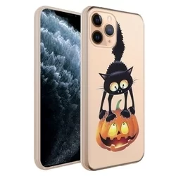 iPhone 11 Pro Max Telefontok - Fekete macska mintás átlátszó szilikon tok-1
