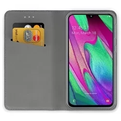 Samsung Galaxy A40 Telefontok - kék mágneses szilikon keretes könyvtok-2