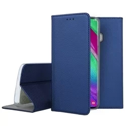 Samsung Galaxy A40 Telefontok - kék mágneses szilikon keretes könyvtok-3