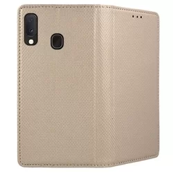 Samsung Galaxy A20e Telefontok - arany mágneses szilikon keretes könyvtok-2