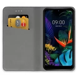 LG K50 / LG Q60 Telefontok - fekete mágneses szilikon keretes könyvtok-3