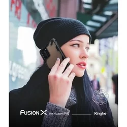Huawei P40 Telefontok - Ringke Fusion X fekete terepmintás ütésálló tok-1