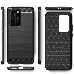 Huawei P40 Telefontok - Carbon Fiber fekete szilikon tok-3