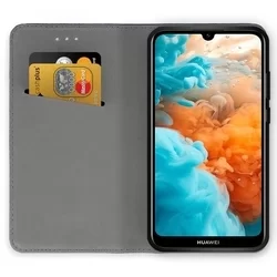 Huawei Y6 2019 Telefontok - fekete mágneses szilikon keretes könyvtok-2