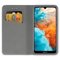 Huawei Y6 2019 Telefontok - kék mágneses szilikon keretes könyvtok-1