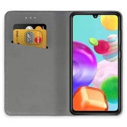 Samsung Galaxy A41 Telefontok - fekete mágneses szilikon keretes könyvtok-3