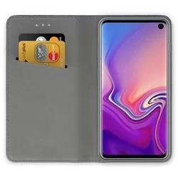 Samsung Galaxy S10e Telefontok - arany mágneses szilikon keretes könyvtok-1