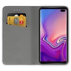 Samsung Galaxy S10+ (S10 Plus) Telefontok - fekete mágneses szilikon keretes könyvtok-1