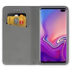 Samsung Galaxy S10+ (S10 Plus) Telefontok - arany mágneses szilikon keretes könyvtok-1