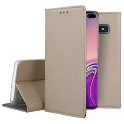 Samsung Galaxy S10+ (S10 Plus) Telefontok - arany mágneses szilikon keretes könyvtok-2