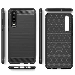 Huawei P30 Telefontok - Fiber Forcell Carbon fekete szilikon tok-1