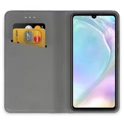 Huawei P30 Telefontok - fekete mágneses szilikon keretes könyvtok-1