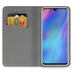 Huawei P30 Pro Telefontok - arany mágneses átlátszó szilikon keretes könyvtok-1