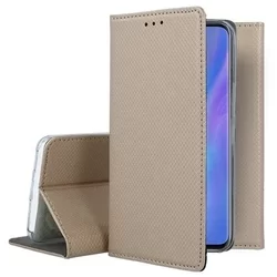 Huawei P30 Pro Telefontok - arany mágneses átlátszó szilikon keretes könyvtok-2