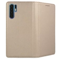 Huawei P30 Pro Telefontok - arany mágneses átlátszó szilikon keretes könyvtok-3