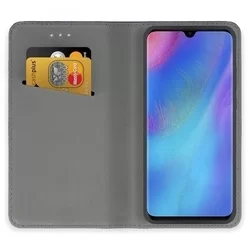 Huawei P30 Pro Telefontok -fekete mágneses átlátszó szilikon keretes könyvtok-1
