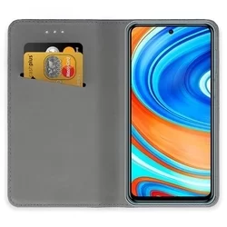 Xiaomi Redmi Note 9 / Xiaomi Redmi 10X 4G Telefontok - arany mágneses szilikon keretes könyvtok-1