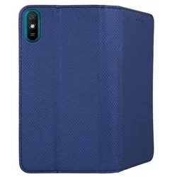 Xiaomi Redmi 9A / 9AT Telefontok - sötétkék mágneses szilikon keretes könyvtok-3