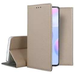 Xiaomi Redmi 9A / 9AT Telefontok - arany mágneses szilikon keretes könyvtok-1
