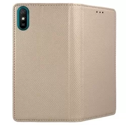 Xiaomi Redmi 9A / 9AT Telefontok - arany mágneses szilikon keretes könyvtok-3