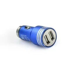 BLUN CC-DAQ02 Autós töltő - kék 2USB 3.1A fém szivartöltőfej-1