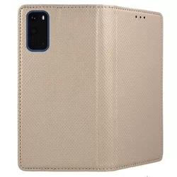 Samsung Galaxy Note20 Telefontok - arany mágneses szilikon keretes könyvtok-2