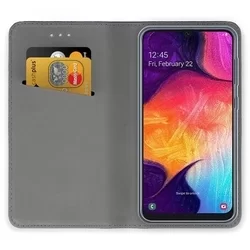 Samsung Galaxy A30s Telefontok - arany mágneses szilikon keretes könyvtok-2