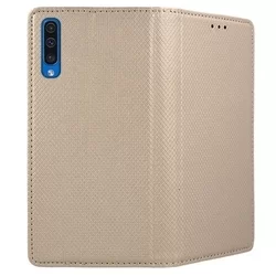 Samsung Galaxy A30s Telefontok - arany mágneses szilikon keretes könyvtok-3