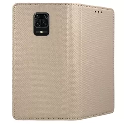 Xiaomi Redmi Note 9 Pro Telefontok - arany mágneses szilikon keretes könyvtok-3